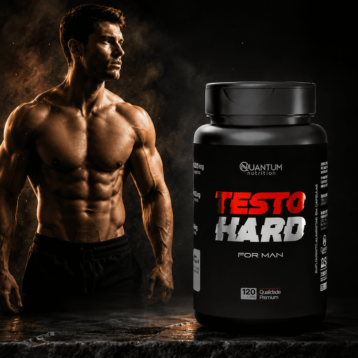 Testo Hard em uma arte de desempenho masculino
