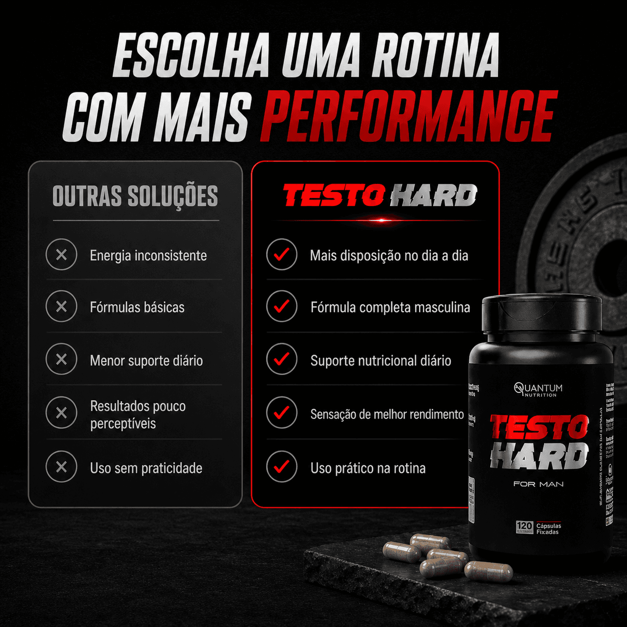 Arte com benefícios e especificações do Testo Hard